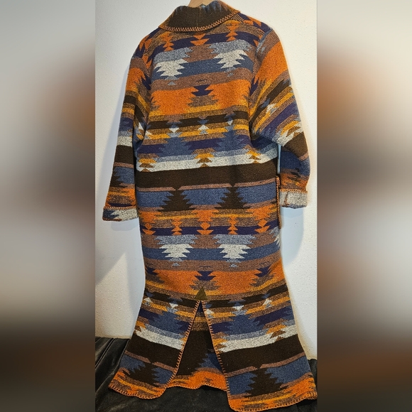 Rhonda Stark Southwestern Aztec Wool Full Length Cardigan Jacket Coat Ovrsized S - Picture 2 of 8